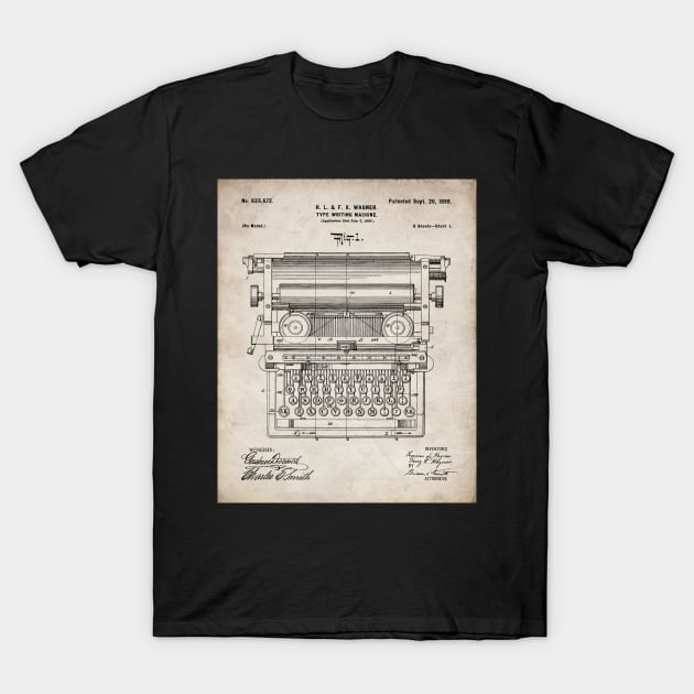 Typewriter Patent - Writer Editor Book Shop Decor Art - Antique T-Shirt by patentpress